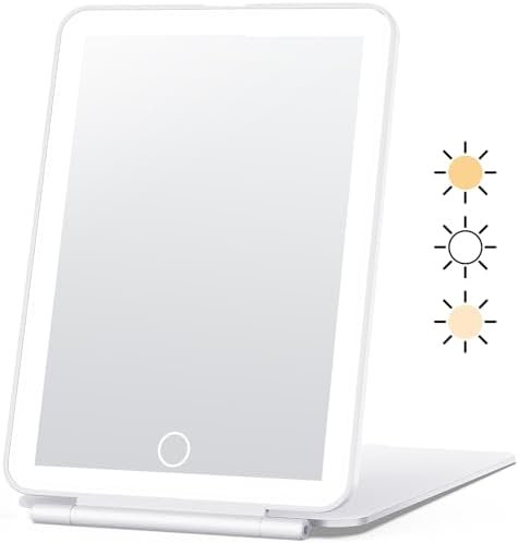 Rechargeable Makeup Mirror for Travel, Vanity Mirror with 80LEDs, 3 Color Light, 2000mAh Battery, Portable Ultra Slim Lighted Mirror, Travel Essential