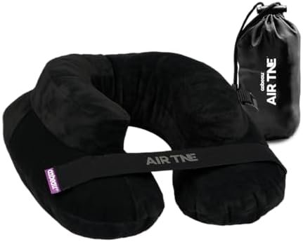 Cabeau Air TNE Inflatable Travel Neck Pillow Lightweight Inflatable Core, Customized Fit, Adjustable Chin Strap, with Compact Carrying Case for Comfort On-The-Go (Midnight Black)