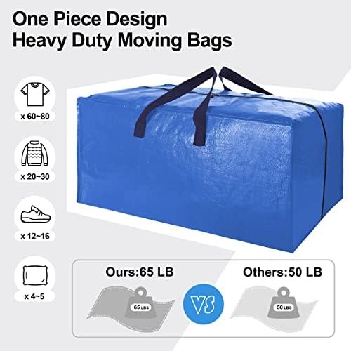 Heavy Duty Extra Large Moving Bags W/Backpack Straps - Strong Handles & Zippers, Storage Totes For Space Saving, Fold Flat, Alternative to Box and Bin (Set of 6, Multicolor) - Image 3