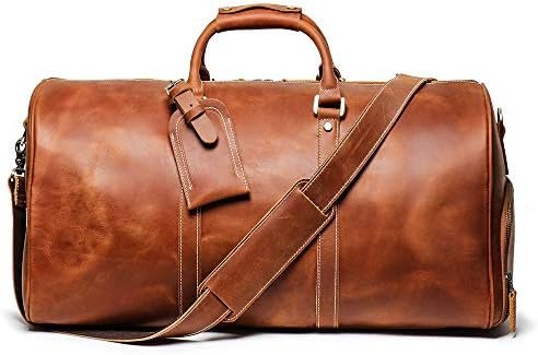 Leather Travel Duffel Bag, Mens Classic Gift Leather Weekend Bag Overnight Full Grain Retro Sport Gym Carry on Luggage YKK Zipper (Brown) - Image 2