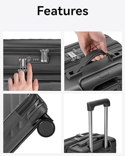 LUGGEX Carry On Luggage with Cup Holder and Front Pocket, Expandable PC Hard Shell Suitcase 2 Piece (Blue, 20/Tote) - Image 9