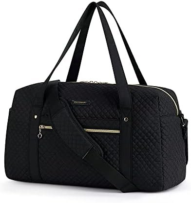 BAGSMART Travel Duffle Bag 31L Quilted Weekender Overnight Bag for Women, Large Carry On Airport Bag with Wet Pocket & Shoe Bag for Travel, Business Trips, Sports (Black-Basic version)