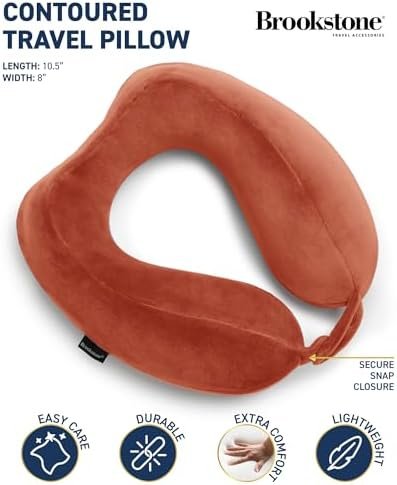 Brookstone Contoured Memory Foam Head and Neck Travel Pillow Ergonomic and Lightweight, Terra Cotta - Image 2