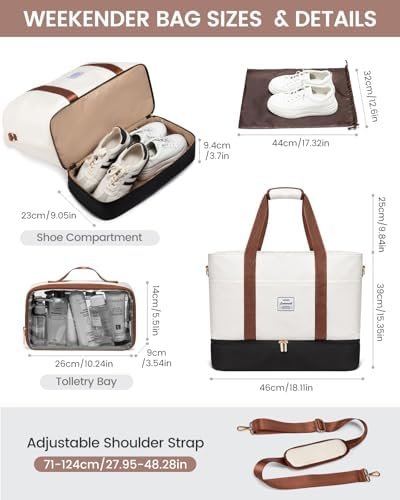 LOVEVOOK Travel Duffle Bag, Weekender Bags for Women with Shoes Compartment, Gym Duffel Bag Carry on Overnight Travel Bags with Toiletry Bag, Tote Hospital Bag for Women Labor Delivery, 3Pcs Set - Image 3