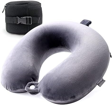 Travel Pillow, Memory Foam Neck Pillow- Head Neck Support Airplane Pillow for Traveling, Car, Home, Office,Super Lightweight Portable Headrest (Gray)