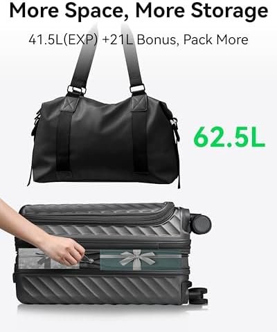 LUGGEX Carry On Luggage with Cup Holder and Front Pocket, Expandable PC Hard Shell Suitcase 2 Piece (Blue, 20/Tote) - Image 5