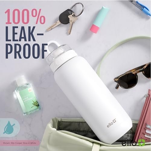 Ello Cooper 32oz Stainless Steel Water Bottle with Straw and Carry Handle, Double Walled and Vacuum Insulated Metal, Leak Proof Locking Lid with Soft Silicone Spout, Reusbale, BPA Free, Halogen Blue - Image 6