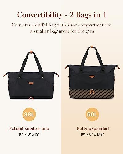 Missnine Expandable Weekender Bag for Women,Travel Duffel Bag 50L Carry on Overnight Bag with Shoes Compartment Gym Bag - Image 2