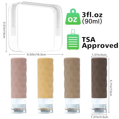 Travel Bottles for Toiletries, 4pcs Tsa Approved 3oz Travel Size Containers, BPA Free Leak Proof Premium Silicone Travel Bottles, Refillable Liquid Travel Accessories W/Toiletry Bag(Apricot) - Image 2