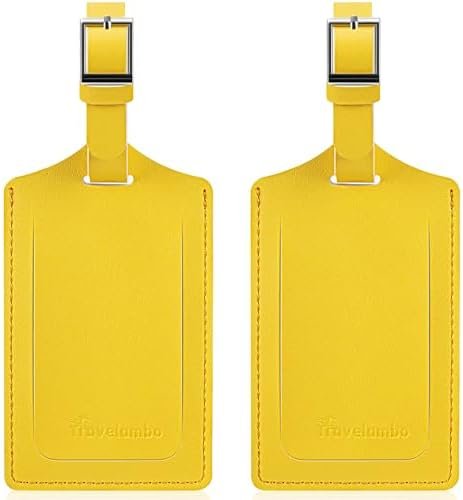 Travelambo Luggage Tag Faux Leather for Suitcase Women Kids Funny Cute (Energetic Yellow)