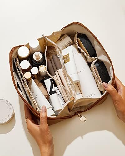 Travel Makeup Bag,Large Capacity Cosmetic Bags for Women,Waterproof Portable Pouch Open Flat Toiletry Bag Make up Organizer with Divider and Handle - Image 7
