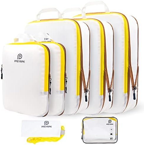 Lightweight Compression Packing Cubes for Suitcases, Compressible Expandable Travel Packing Organizer with Clear Toiletries and Backpack Bag, Travel Essentials for Carry on Luggage 7 Set