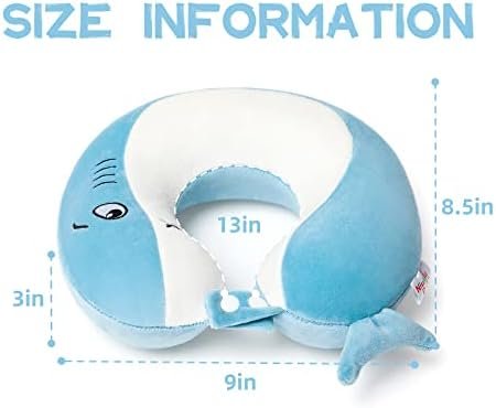 Niuniu Daddy Kids Travel Pillows for 3-8 Y/O -Soft Adjustable Memory Foam Neck Pillows for Airplane, Car Seat, Traveling - Blue Shark Kids Road Trip Essentials for Boys Girls - Shark Neck Pillow - Image 3