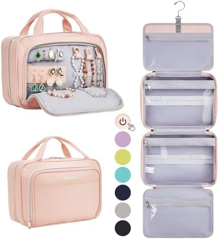 OlarHike Travel Toiletry Hanging Bag Waterproof Bags, Makeup bag, Toiletries, Jewelry, Travel Essentials 3 in 1 Packing Organizers, Cosmetic Travel-Sized Container, Medium Capacity for Women pink