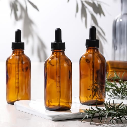 4 Pack 100ml Glass Dropper Bottles with Measured Dropper - 3.4oz Dark Amber Tincture Bottles with Graduated Calibrated Glass Eye Droppers (1ml) for Essential Oils, Liquids - Leakproof Travel Bottles - Image 8