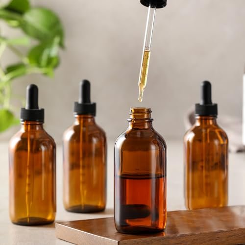 4 Pack 100ml Glass Dropper Bottles with Measured Dropper - 3.4oz Dark Amber Tincture Bottles with Graduated Calibrated Glass Eye Droppers (1ml) for Essential Oils, Liquids - Leakproof Travel Bottles - Image 7