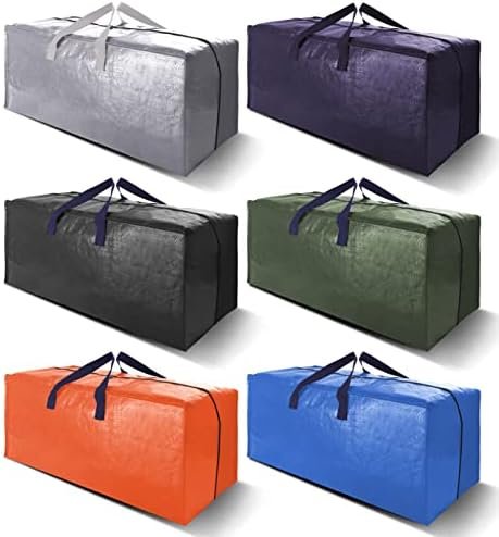 Heavy Duty Extra Large Moving Bags W/Backpack Straps - Strong Handles & Zippers, Storage Totes For Space Saving, Fold Flat, Alternative to Box and Bin (Set of 6, Multicolor)