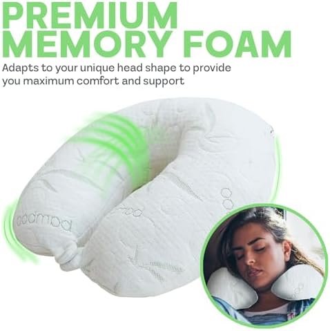 White Travel Pillows for Airplanes, Rayon Neck Pillow for Proper Support, Best Rated Travel Pillows with Cooling Memory Foam, Neck Pillows for Sleeping Travel, Airplane Headrest Pillow - Image 2