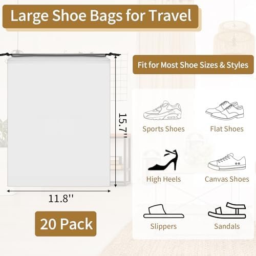 20 Pack Shoe Bags for Travel, Large Clear Travel Shoe Bags for Packing,15.7" x 11.8" Waterproof Portable Drawstring Travel Shoe Storage Bag Travel Essentials for Women Men - Image 2