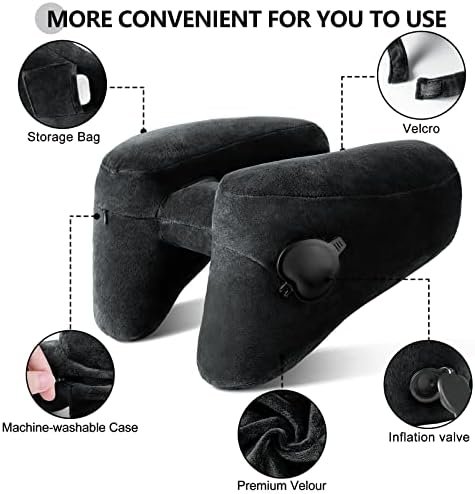 Neck Pillow for Travel Inflatable Airplane Pillow Comfortably Supports Head, Neck and Chin, Inflatable Travel Pillow with Soft Velour Cover and Portable Drawstring Bag (Black) - Image 3