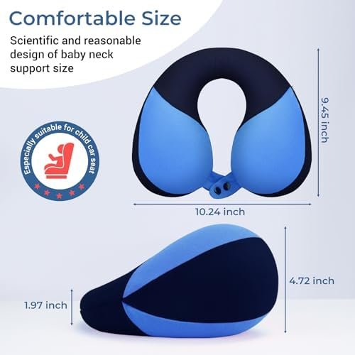 COOLBEBE Kids Chin Supporting Travel Neck Pillow,Softly Double Support Neck Pillow for Car & Airplane, Traveling Gifts for Toddler & Children(1, Haze Blue) - Image 6