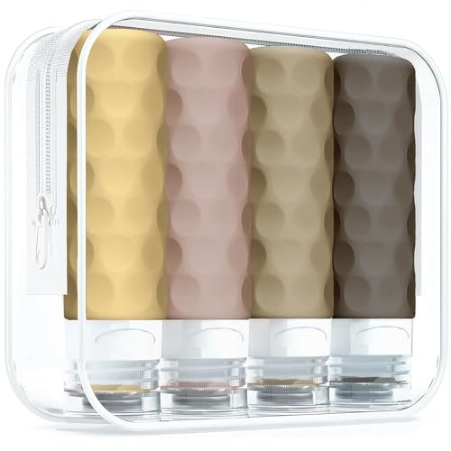 Travel Bottles for Toiletries, 4pcs Tsa Approved 3oz Travel Size Containers, BPA Free Leak Proof Premium Silicone Travel Bottles, Refillable Liquid Travel Accessories W/Toiletry Bag(Apricot)