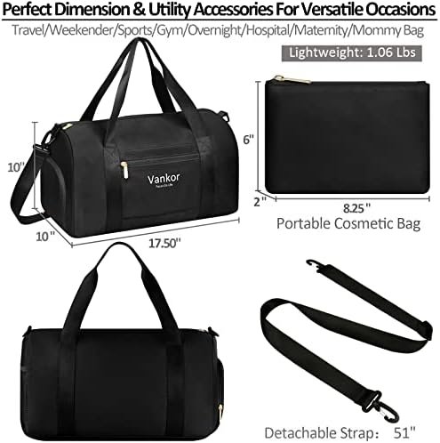 Gym Bag for Women with Shoe Compartment Waterproof, Sports Duffle Bag for Travel Duffel Weekender Carry on Beach Yoga Overnight Luggage Mommy Maternity Hospital Bag Black 17.5 Inch - Image 2