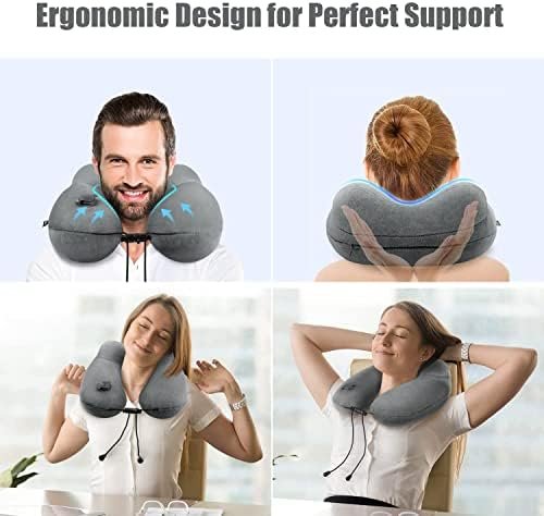 urophylla Inflatable Travel Pillows for Airplanes, Soft Velvet Inflatable Neck Pillow with 3D Contoured Eye Masks, Blow Up Pillow for Traveling, Trains, Cars, Travel Accessories, Large(Grey) - Image 2