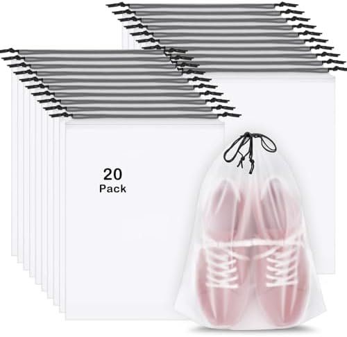 20 Pack Shoe Bags for Travel, Large Clear Travel Shoe Bags for Packing,15.7" x 11.8" Waterproof Portable Drawstring Travel Shoe Storage Bag Travel Essentials for Women Men