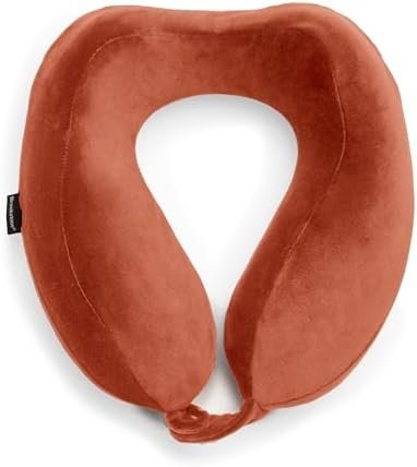 Brookstone Contoured Memory Foam Head and Neck Travel Pillow Ergonomic and Lightweight, Terra Cotta