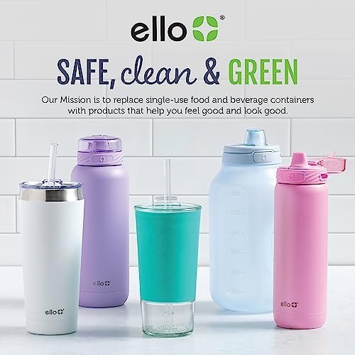 Ello Cooper 32oz Stainless Steel Water Bottle with Straw and Carry Handle, Double Walled and Vacuum Insulated Metal, Leak Proof Locking Lid with Soft Silicone Spout, Reusbale, BPA Free, Halogen Blue - Image 11