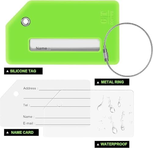 Gostwo 2 Pack Silicone Luggage Tags for Suitcases, 26 Initial Letter Baggage Labels Handbag School Bag Suitcase Instrument Tag with Stainless Steel Loop(Green)(Letter R) - Image 3