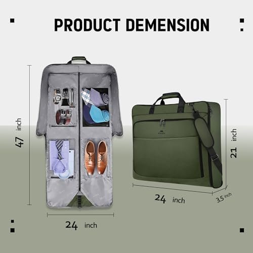 MATEIN Travel Garment Bag, Large Convertible Carry On Suit Bag with Adjustable Shoulder Strap, Waterproof 2 in 1 Hanging Luggage Bag for Men Women, Foldable suitcase for Business Trips, Green - Image 5