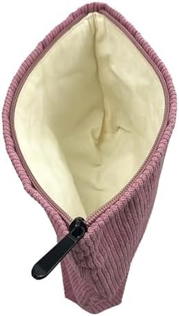 Women's Corduroy Cosmetic Bag, Large Capacity Canvas Cosmetic Bag Travel Toiletry Bag Accessories Organizer, Pink - Image 6