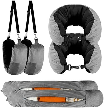 [2024 New Upgrade] 2-Pack Stuffable Travel Neck Pillow, Travel Pillow for Extra Luggage, Double-Sided Material Stuffable Pillow for All Seasons, Travel Essentials, No Filler