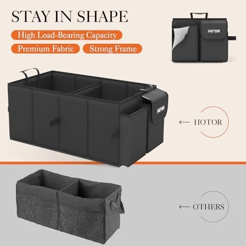 HOTOR Trunk Organizer for Car - Large-Capacity Car Organizer, Foldable Trunk organizer for SUVs & Sedans, Sturdy Car Organization for Car Accessories, Tools, Sundries, Black, 2 Compartments - Image 3