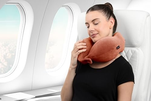 Brookstone Contoured Memory Foam Head and Neck Travel Pillow Ergonomic and Lightweight, Terra Cotta - Image 4