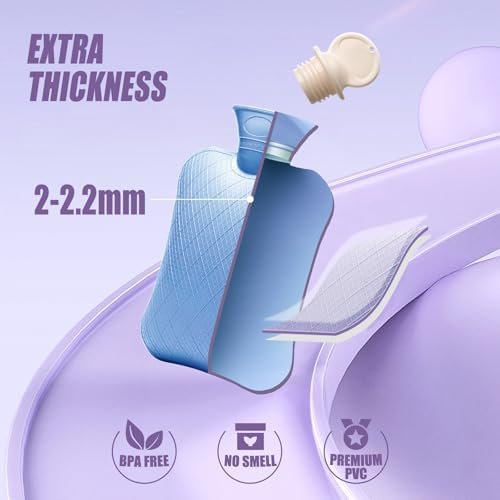 FORICOM Fuzzy Hot Water Bottle with Soft Cover, Sweater,Hot Water Bags for Pain Relief 2Liter,Heat Pad,Hot and Cold Therapy,Menstrual,Bpa Free(Sky Blue) - Image 2