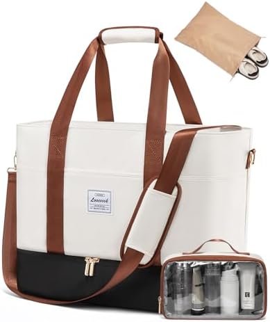 LOVEVOOK Travel Duffle Bag, Weekender Bags for Women with Shoes Compartment, Gym Duffel Bag Carry on Overnight Travel Bags with Toiletry Bag, Tote Hospital Bag for Women Labor Delivery, 3Pcs Set