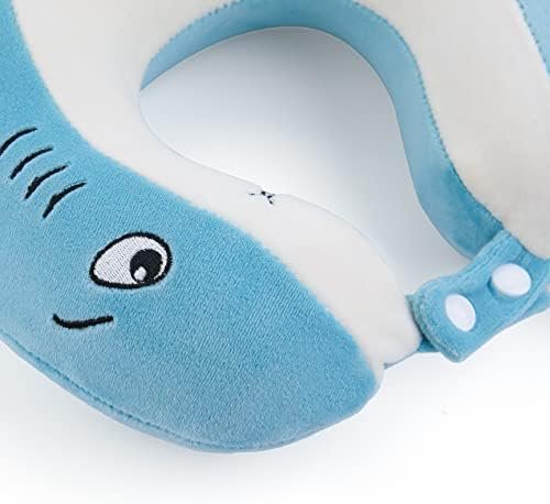 Niuniu Daddy Kids Travel Pillows for 3-8 Y/O -Soft Adjustable Memory Foam Neck Pillows for Airplane, Car Seat, Traveling - Blue Shark Kids Road Trip Essentials for Boys Girls - Shark Neck Pillow - Image 5