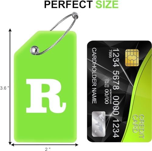Gostwo 2 Pack Silicone Luggage Tags for Suitcases, 26 Initial Letter Baggage Labels Handbag School Bag Suitcase Instrument Tag with Stainless Steel Loop(Green)(Letter R) - Image 5