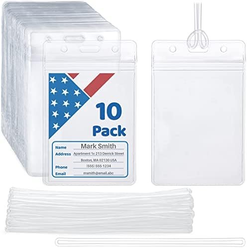 Mifflin-USA Luggage Tags with Transparent Loops (Clear, 10 Pack), Waterproof Travel Bag Identifiers with Straps, Resealable Suitcase Tag Holders