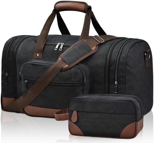 Duffle Bag for Travel,Carry on Bag Travel Bags for Men Canvas Duffel Bag Overnight Weekend Gym Bag Carry On Luggage Bags Black with Toiletry Bag