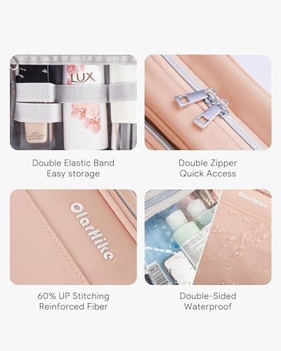 OlarHike Travel Toiletry Hanging Bag Waterproof Bags, Makeup bag, Toiletries, Jewelry, Travel Essentials 3 in 1 Packing Organizers, Cosmetic Travel-Sized Container, Medium Capacity for Women pink - Image 4