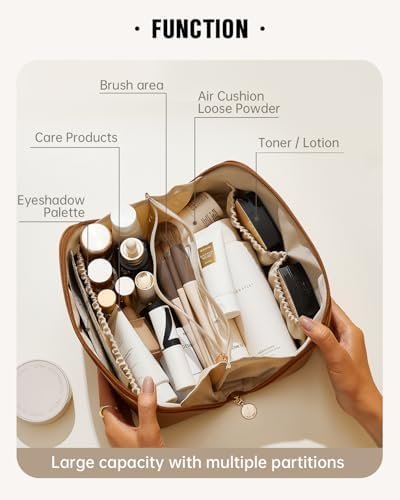 Travel Makeup Bag,Large Capacity Cosmetic Bags for Women,Waterproof Portable Pouch Open Flat Toiletry Bag Make up Organizer with Divider and Handle - Image 2