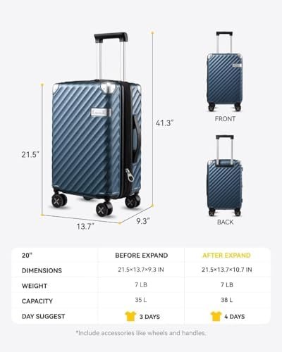 LUGGEX Carry On Luggage 22x14x9 Airline Approved - 35L Polycarbonate Expandable Hard Shell Suitcase with Spinner Wheels (Black, 20 Inch) - Image 9