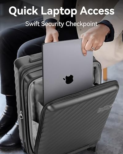 LUGGEX Carry On Luggage with Cup Holder and Front Pocket, Expandable PC Hard Shell Suitcase 2 Piece (Blue, 20/Tote) - Image 4