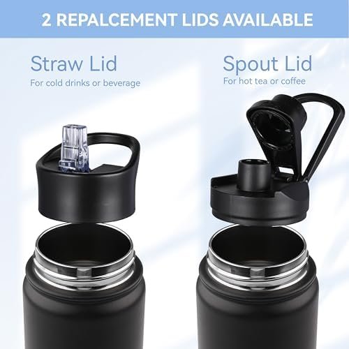 HASLE OUTFITTERS Insulated Water Bottle 22 oz Double Wall Stainless Steel Water Bottle Wide Mouth with Straw Lid & Spout Lid Keeps Cold or Hot(Black,1) - Image 5