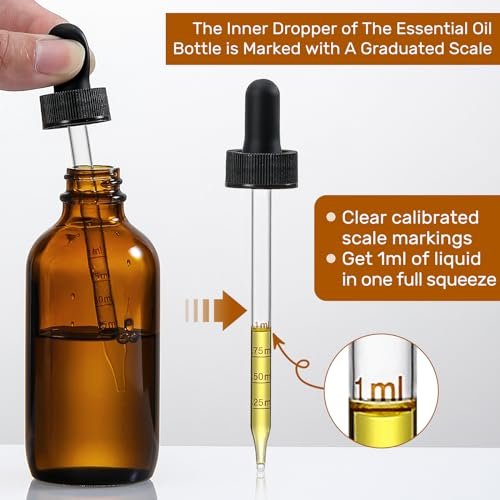 4 Pack 100ml Glass Dropper Bottles with Measured Dropper - 3.4oz Dark Amber Tincture Bottles with Graduated Calibrated Glass Eye Droppers (1ml) for Essential Oils, Liquids - Leakproof Travel Bottles - Image 2