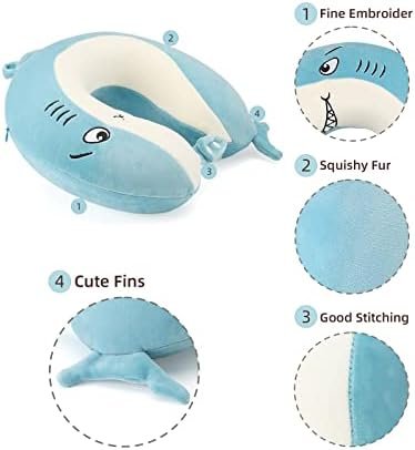 Niuniu Daddy Kids Travel Pillows for 3-8 Y/O -Soft Adjustable Memory Foam Neck Pillows for Airplane, Car Seat, Traveling - Blue Shark Kids Road Trip Essentials for Boys Girls - Shark Neck Pillow - Image 4